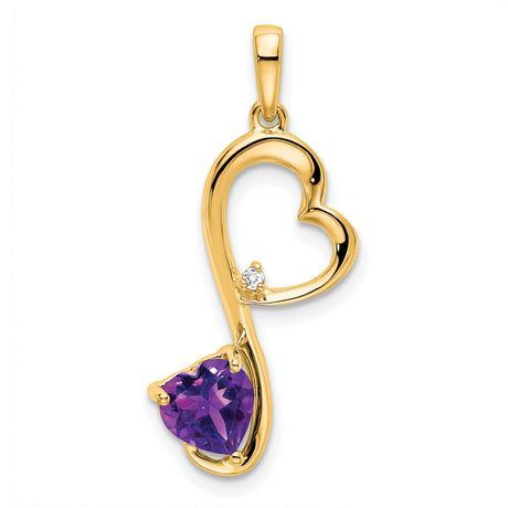 14k Yellow Gold Heart Pendant with Amethyst and Diamond Accent