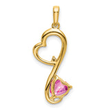 Created Pink Sapphire and Diamond Heart Charm Pendant in Real 14k Yellow Gold