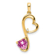 Created Pink Sapphire and Diamond Heart Charm Pendant in Real 14k Yellow Gold