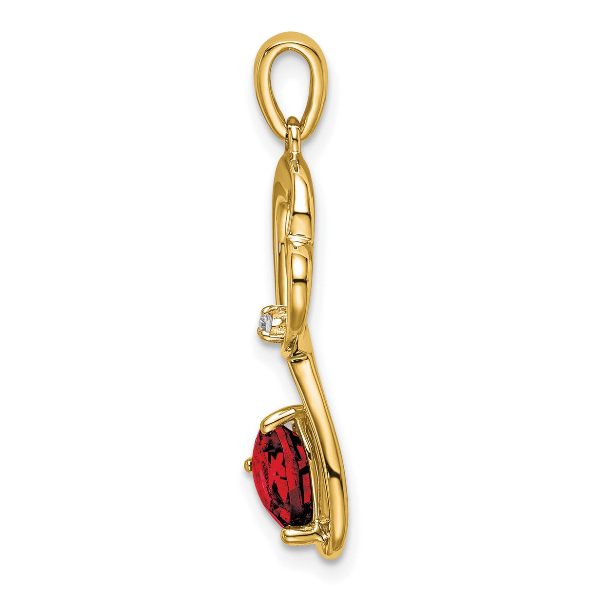 14k Yellow Gold Heart Pendant with Red Garnet and Diamond Accent, Open Heart Design for Women