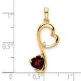 14k Yellow Gold Heart Pendant with Red Garnet and Diamond Accent, Open Heart Design for Women