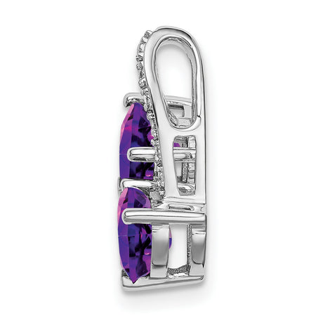 14k White Gold Heart Pendant with Amethyst and Diamond Accents