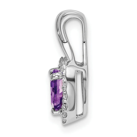 14k White Gold Heart Pendant with Amethyst Center and Diamond Accents, Halo Design