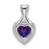 14k White Gold Heart Pendant with Amethyst Center and Diamond Accents, Halo Design