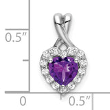14k White Gold Heart Pendant with Amethyst Center and Diamond Accents, Halo Design