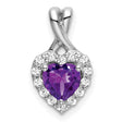 14k White Gold Heart Pendant with Amethyst Center and Diamond Accents, Halo Design