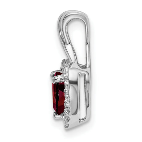 14k White Gold Heart Pendant with Garnet and Diamond Halo