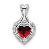 14k White Gold Heart Pendant with Garnet and Diamond Halo