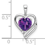 Amethyst and Diamond Heart Charm Pendant in Real 14k White Gold
