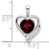 14k White Gold Heart Pendant with Garnet and Diamond Accent, Romantic Jewelry for Women