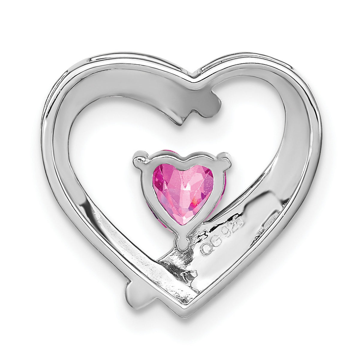 Sterling Silver Pendant with Pink Sapphire and Cubic Zirconia, Intertwined Heart Design