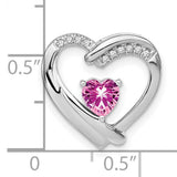 Sterling Silver Pendant with Pink Sapphire and Cubic Zirconia, Intertwined Heart Design