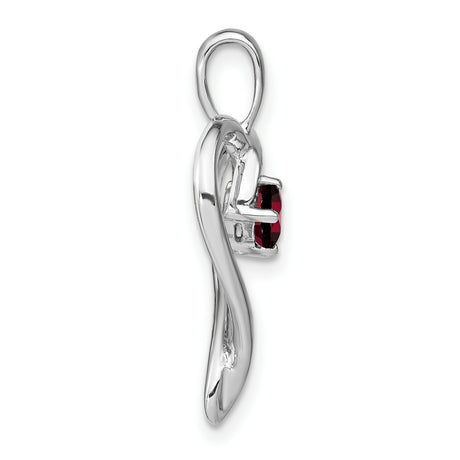 14k White Gold Heart Pendant with Round Garnet, Open Heart Design for Women