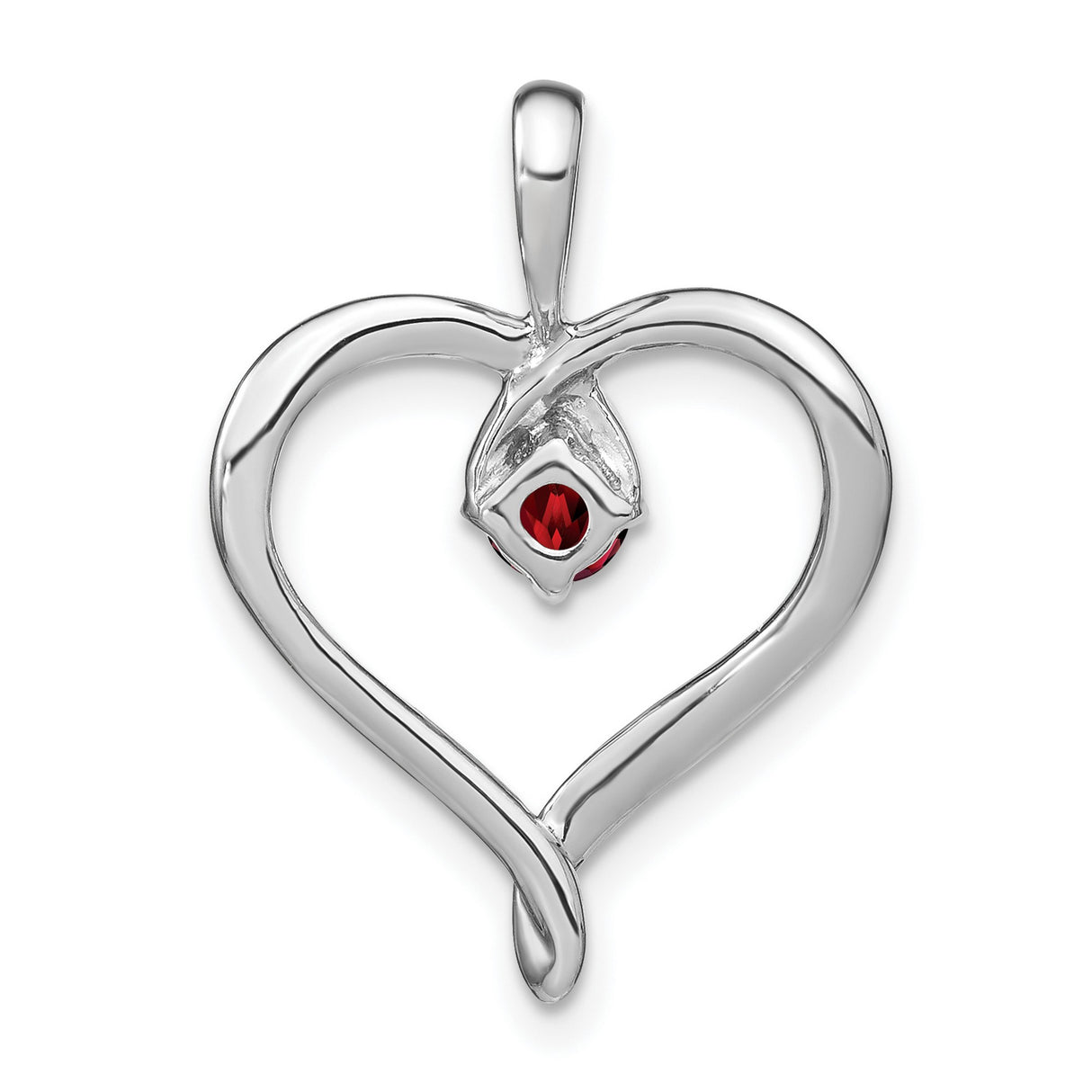14k White Gold Heart Pendant with Round Garnet, Open Heart Design for Women