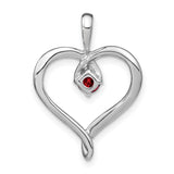 14k White Gold Heart Pendant with Round Garnet, Open Heart Design for Women