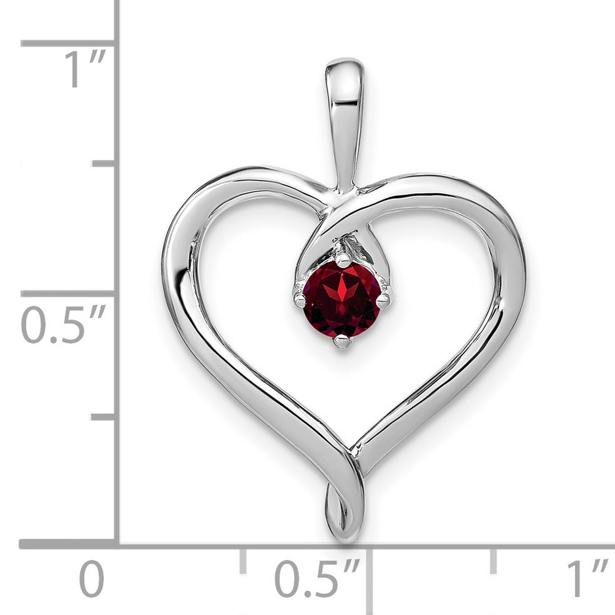 14k White Gold Heart Pendant with Round Garnet, Open Heart Design for Women