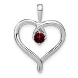 14k White Gold Heart Pendant with Round Garnet, Open Heart Design for Women
