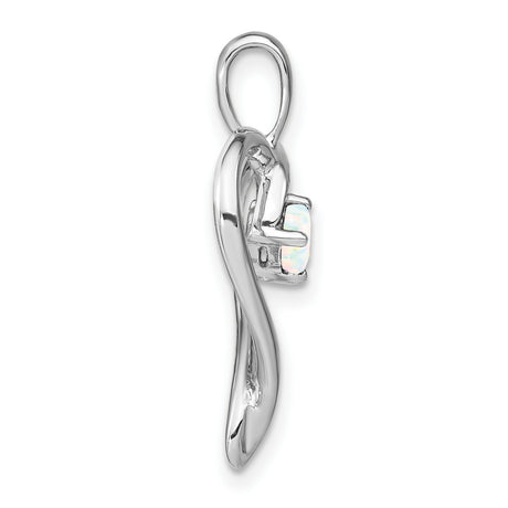 Created Opal Heart Charm Pendant in Real 14k White Gold