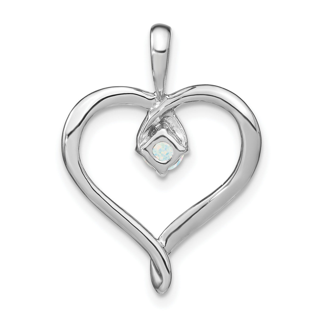 Created Opal Heart Charm Pendant in Real 14k White Gold