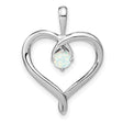 Created Opal Heart Charm Pendant in Real 14k White Gold