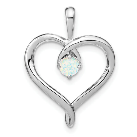 Created Opal Heart Charm Pendant in Real 14k White Gold