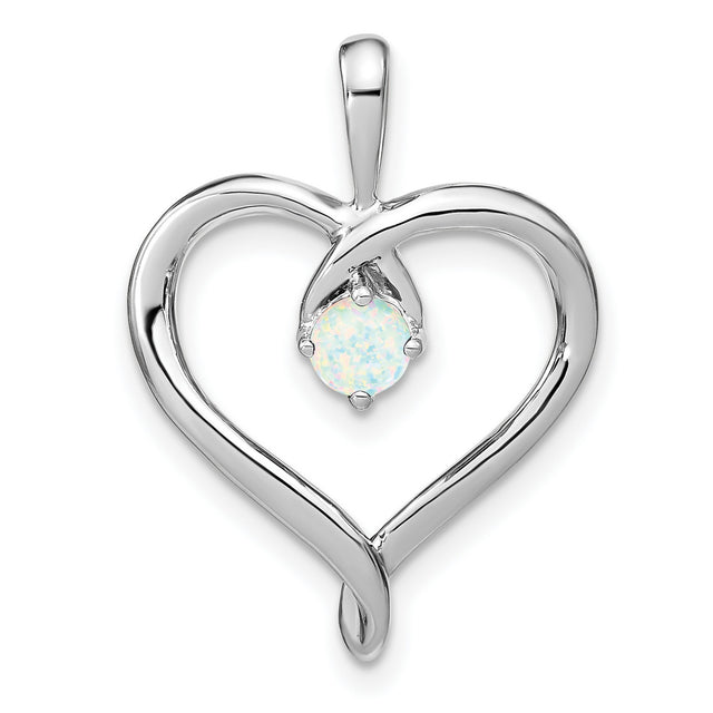 Created Opal Heart Charm Pendant in Real 14k White Gold