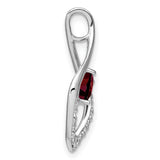 14k White Gold Heart Pendant with Red Garnet and Diamond Accents, Flame Design