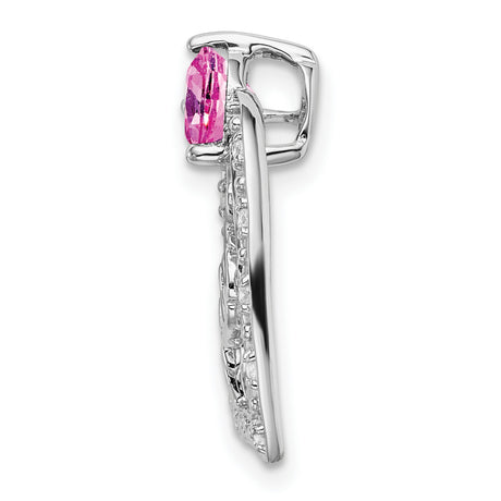 14k White Gold Heart Pendant with Pink Lab Created Sapphire and Cubic Zirconia Accents
