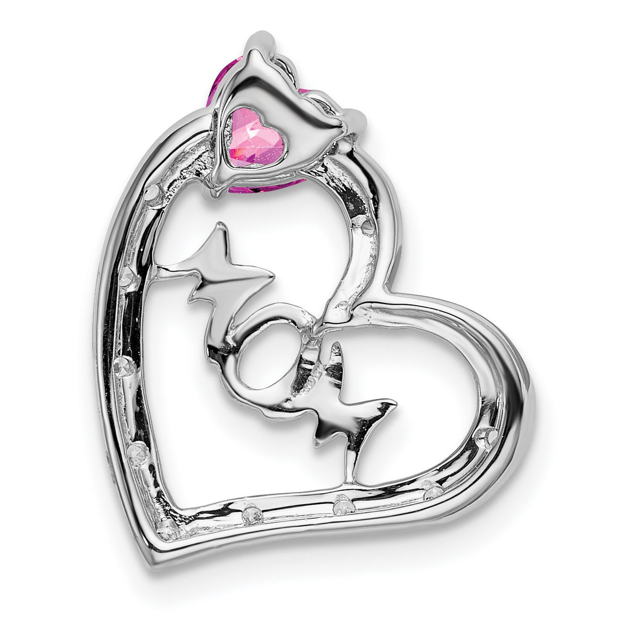 14k White Gold Heart Pendant with Pink Lab Created Sapphire and Cubic Zirconia Accents