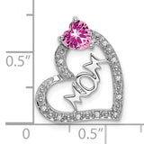 14k White Gold Heart Pendant with Pink Lab Created Sapphire and Cubic Zirconia Accents