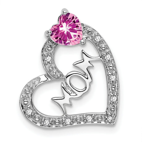 14k White Gold Heart Pendant with Pink Lab Created Sapphire and Cubic Zirconia Accents