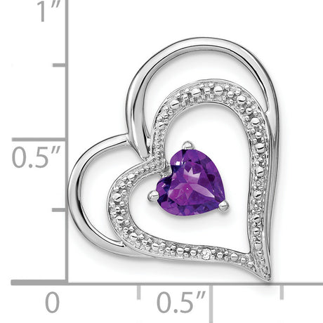 Amethyst and Diamond Heart Chain Slide Charm Pendant in Real 10k White Gold