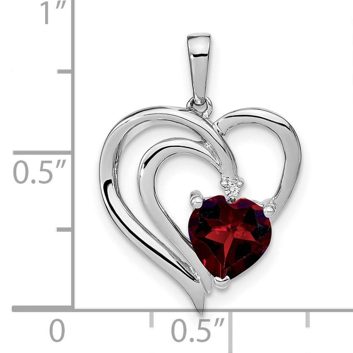 Sterling Silver Heart Pendant with Garnet and Diamond in Open Double Heart Design for Women