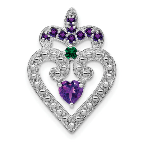 Amethyst Created Emerald Charm Pendant in Real 925 Sterling Silver