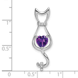 Amethyst and Diamond Cat Charm Pendant in Real 10k White Gold