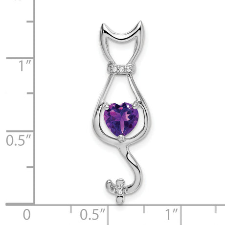 Amethyst and Diamond Cat Charm Pendant in Real 10k White Gold