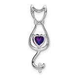 Amethyst and Diamond Cat Charm Pendant in Real 14k White Gold