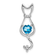 Blue Topaz and Diamond Cat Charm Pendant in Real 10k White Gold
