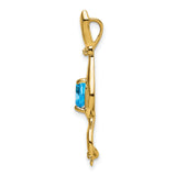 Blue Topaz and Diamond Cat Charm Pendant in Real 10k Yellow Gold