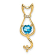 Blue Topaz and Diamond Cat Charm Pendant in Real 10k Yellow Gold