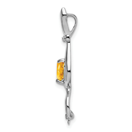 Citrine and Diamond Cat Charm Pendant in Real 14k White Gold