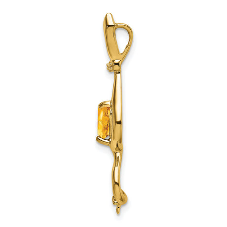 Citrine and Diamond Cat Charm Pendant in Real 14k Yellow Gold