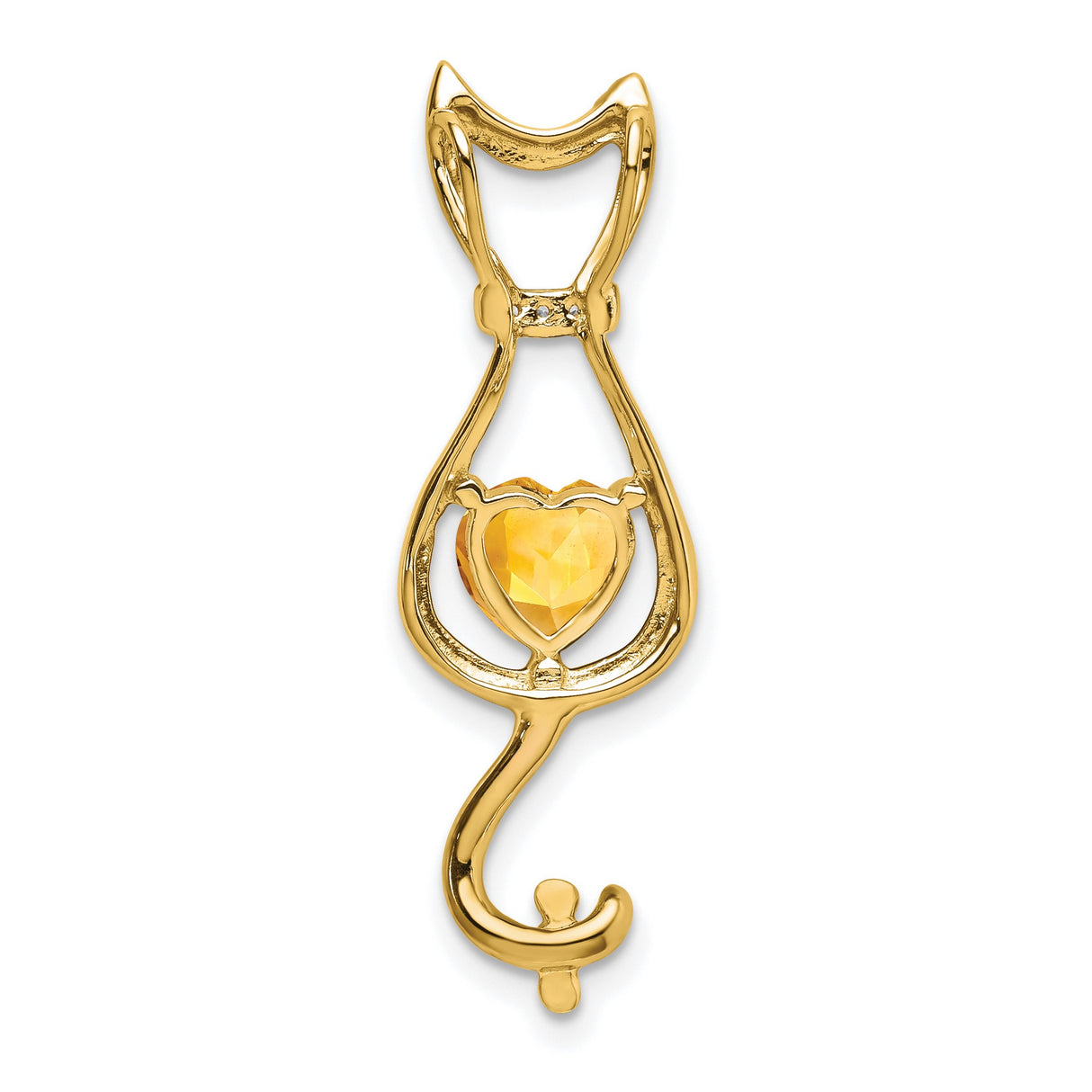 Citrine and Diamond Cat Charm Pendant in Real 14k Yellow Gold