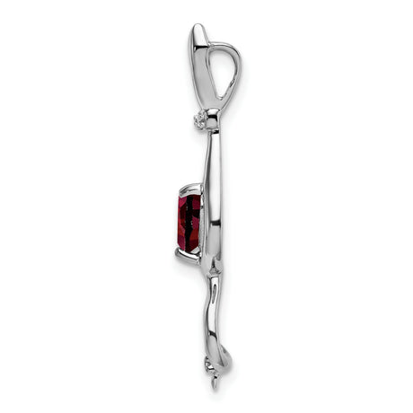Garnet and Diamond Cat Charm Pendant in Real 14k White Gold