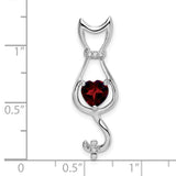 Garnet and Diamond Cat Charm Pendant in Real 14k White Gold