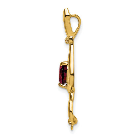 Garnet and Diamond Cat Charm Pendant in Real 14k Yellow Gold