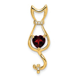 Garnet and Diamond Cat Charm Pendant in Real 14k Yellow Gold