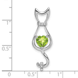 Peridot and Diamond Cat Charm Pendant in Real 10k White Gold