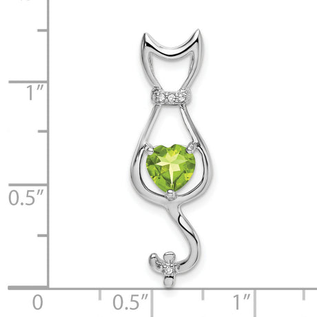 Peridot and Diamond Cat Charm Pendant in Real 10k White Gold