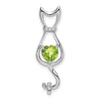 Peridot and Diamond Cat Charm Pendant in Real 10k White Gold